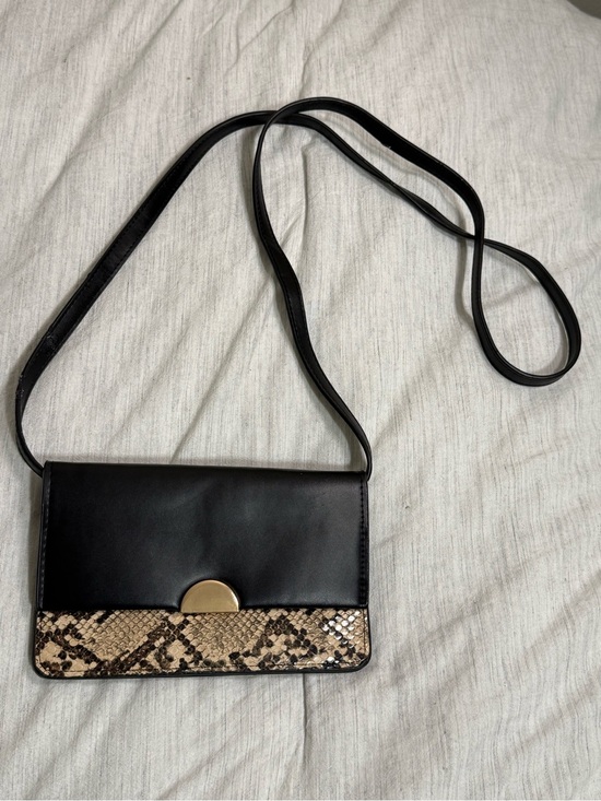 a new day Handbags - a new day Black Crossbody with Snake-Print Trim and Gold Clasp